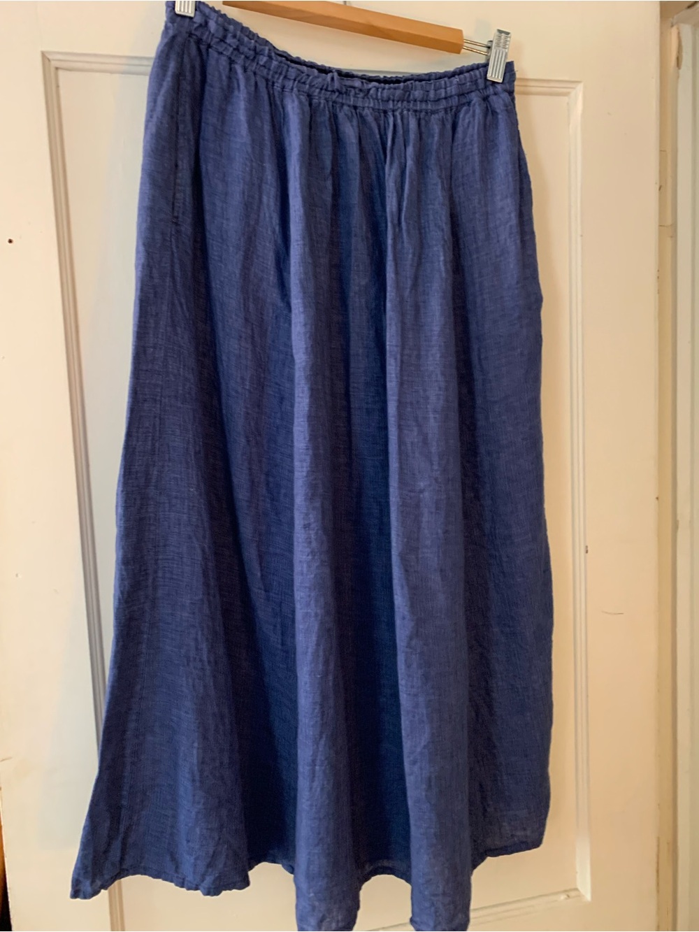 Muji Blue Linen Skirt - With Elastic Waist and Inner Drawstring